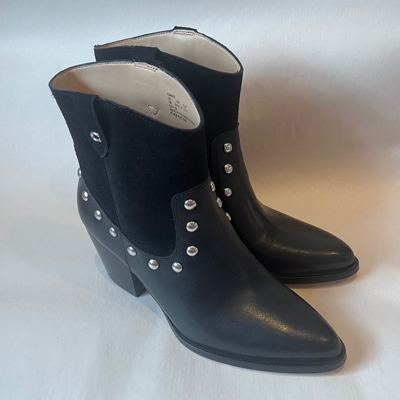 Coach Black Pauline Studded Black Leather Suede Glam Rock Cowboy Booties Boots - Picture 7 of 15